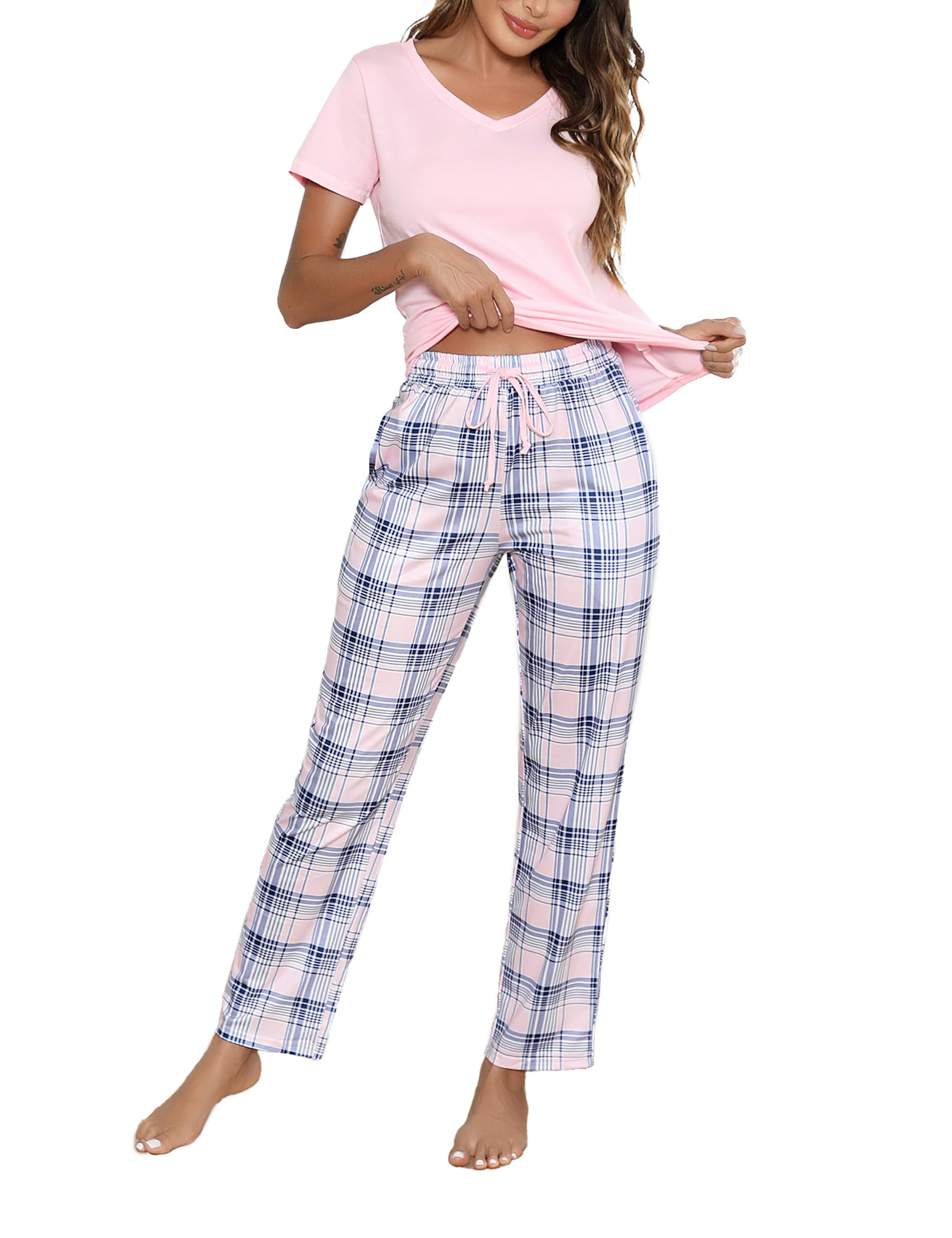 Litherday Women's Pyjamas Set Short Sleeve Cotton Pjs Loungewear Soft Nightwear Sleepwear ...