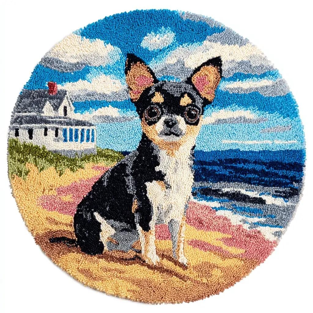 Round Latch Hook Rug Kits Chihuahua For Adults And Starter 50*50Cm