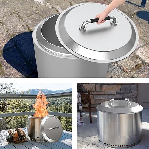 Miniatura 6 de Tapa para fogata para estufa individual Yukon - Tapa de acero inoxidable con asas de silicona - Accesorios de estufa de 27 pulgadas (Yukon)