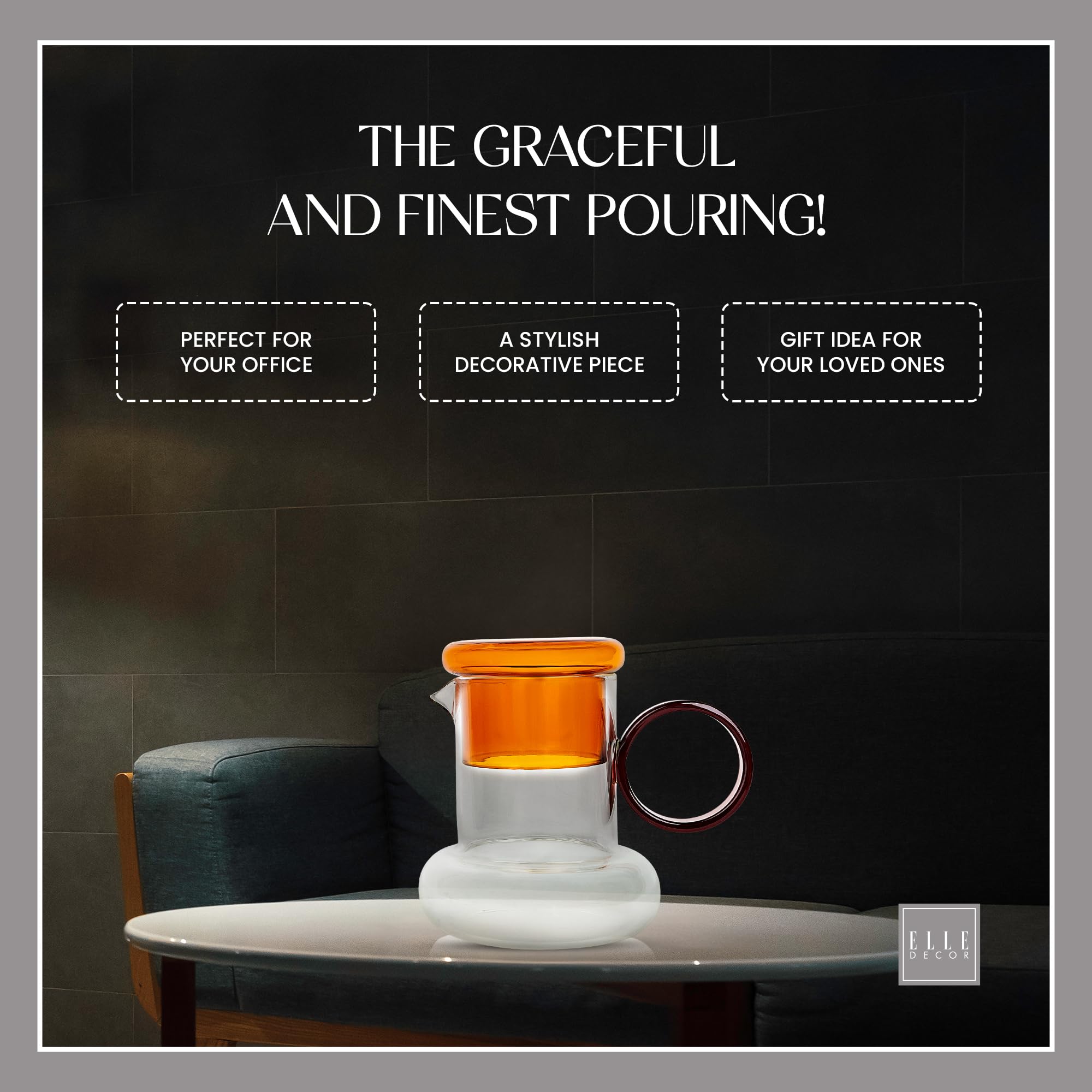 Bruno Magli Amber Carafe Set – 28 Oz Glass Pitcher With Tumbler Lid, Nightstand Water Bottle, Gift Boxed