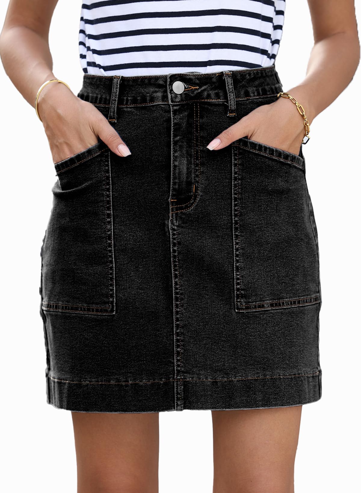 Sidefeel Women's Jean Skirt High Waisted Stretch Casual Summer Zimbaplatinum Denim Skirt with Pockets