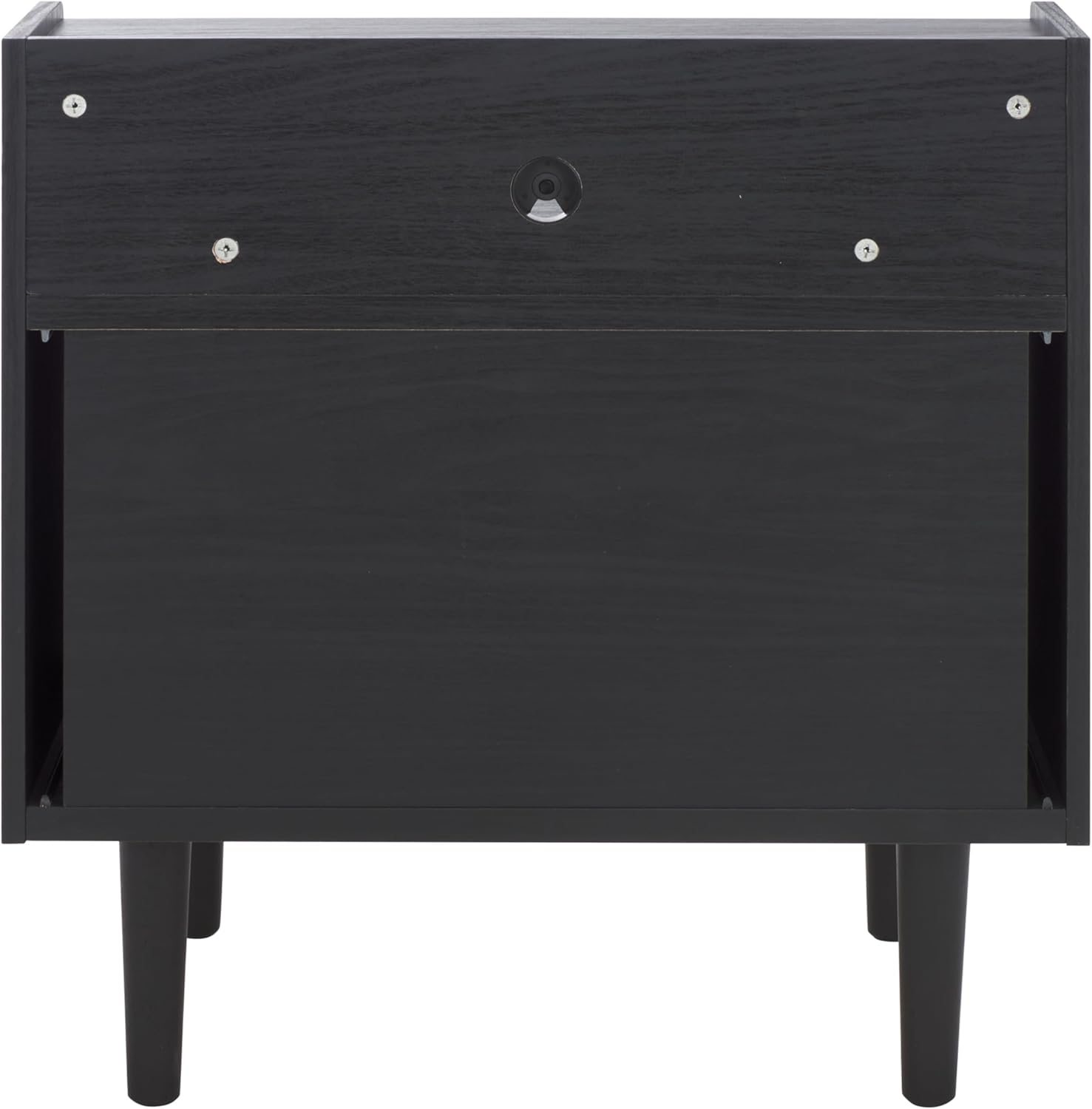 SAFAVIEH Home Collection - Tameka Black & Gold Tambour Door Nightstand Table with Hutch, Mid-Century Modern Bedside Storage (NST9616B)