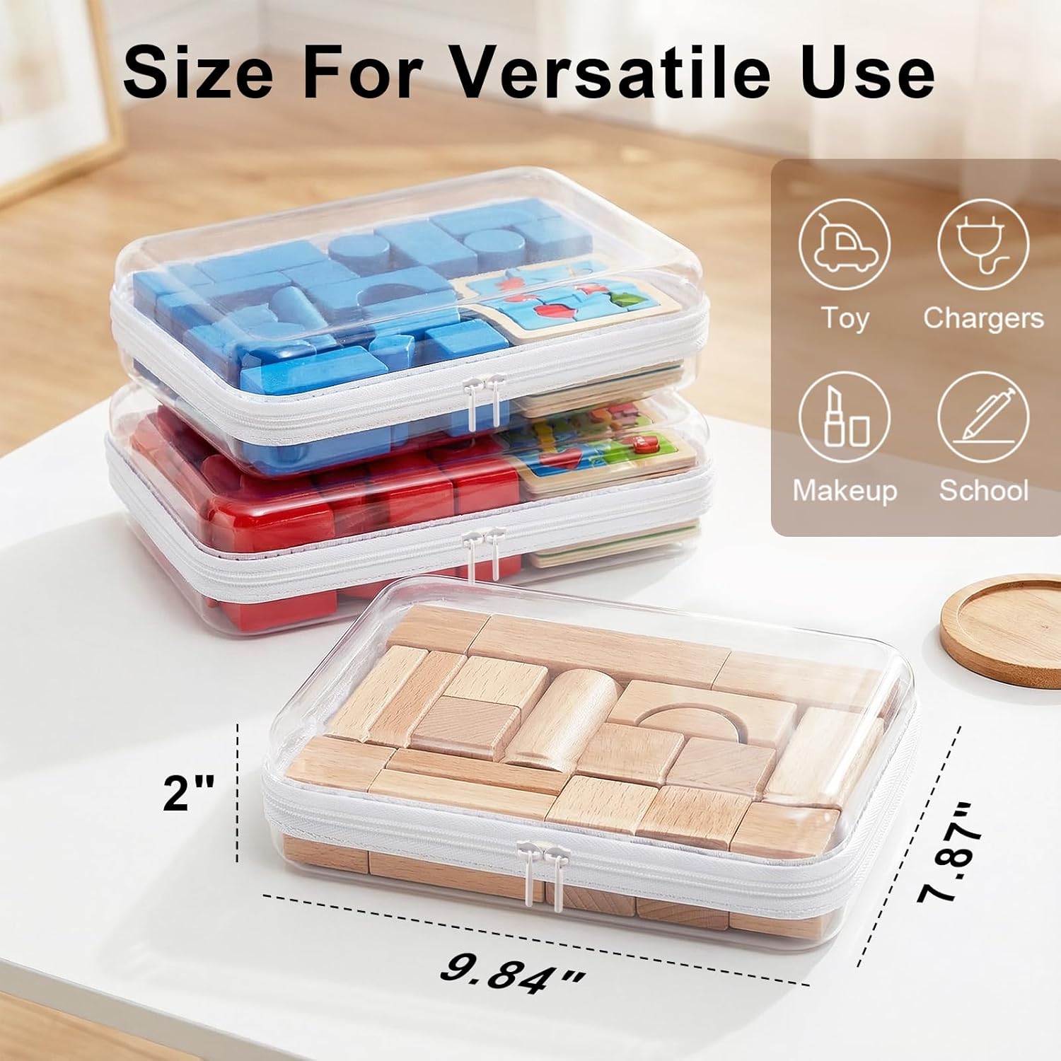 HOUYEE 3 Pack Clear Hard Shell Zipper Case (Large), Hard Plastic Organizer Pouches for Toys Storage,Travel,Small Items,Makeup,Transparent & Waterproof Storage