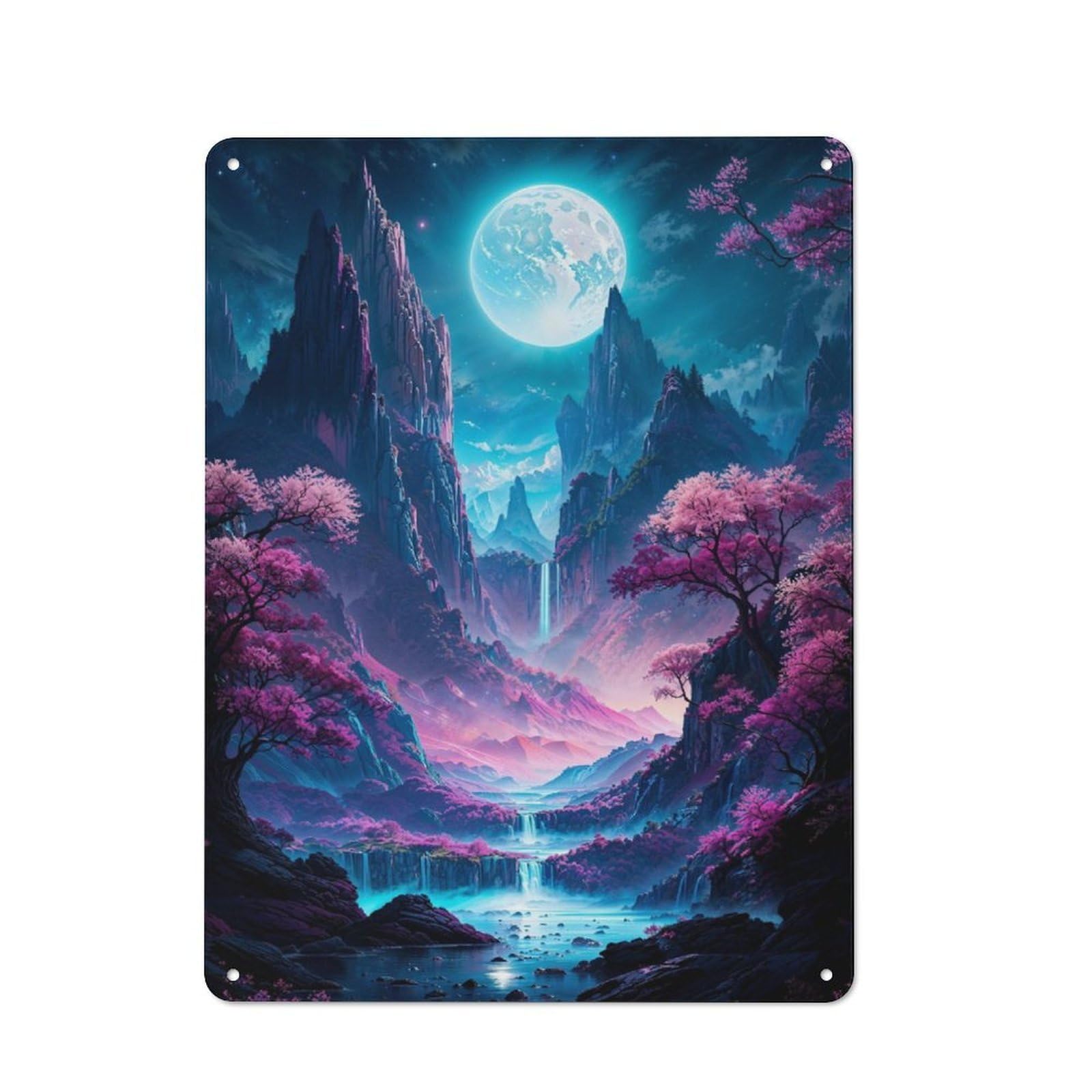 Junmoney Neon Full Moon Valley Vintage Tin Sign 40X30cm With For Guest Room Or Hallway, For Themed Room Decoration, For Vintage Wall Decor Fans