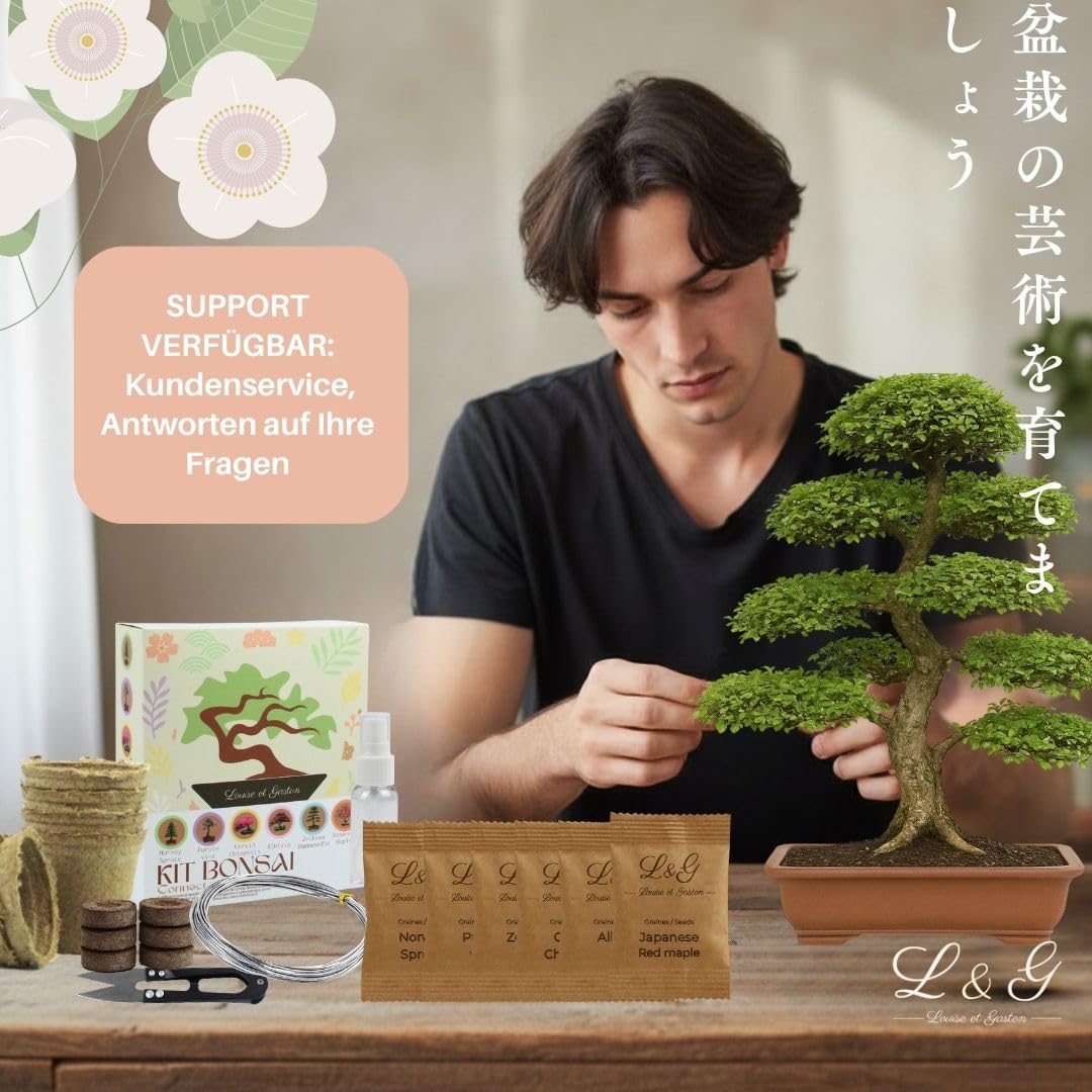 L&G Bonsai Starter Kit  Bonsai Anzuchtset mit 6 wunderschnen, 100%  natrlichen Samen  Komplettes Bonsai Zucht Set mit Zubehr  Pflanzset fr  Anfnger  Bonsai Samen Set, Bonsai Aufzucht Set, Bonsa : Amazon.de: Garten