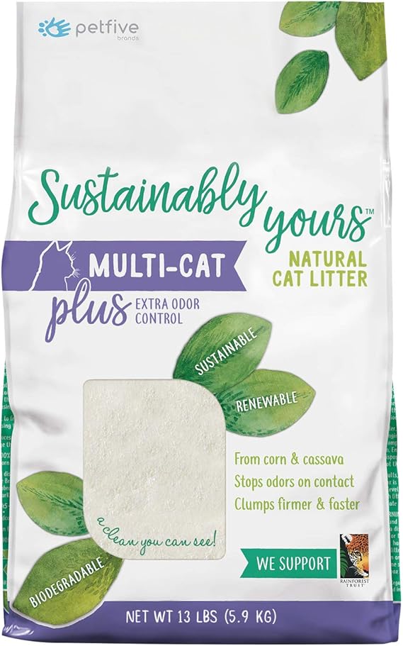 Sustainably Yours Natural Cat Litter, MultiCat Plus, 13 lbs Amazon