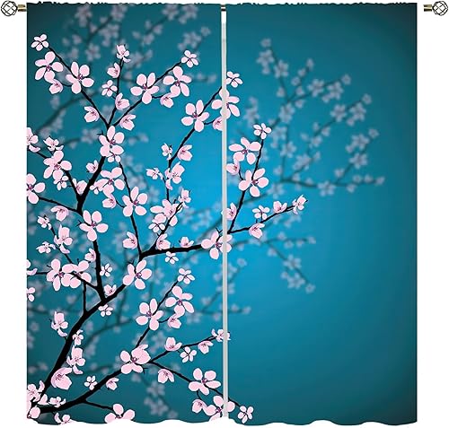 Cortinas de flores de cerezo estilo japonés, estampado 3D tradicional asiático, para cocina, dormitorio, sala de estar, cortina opaca de privacidad disponible en Yaxa El Salvador