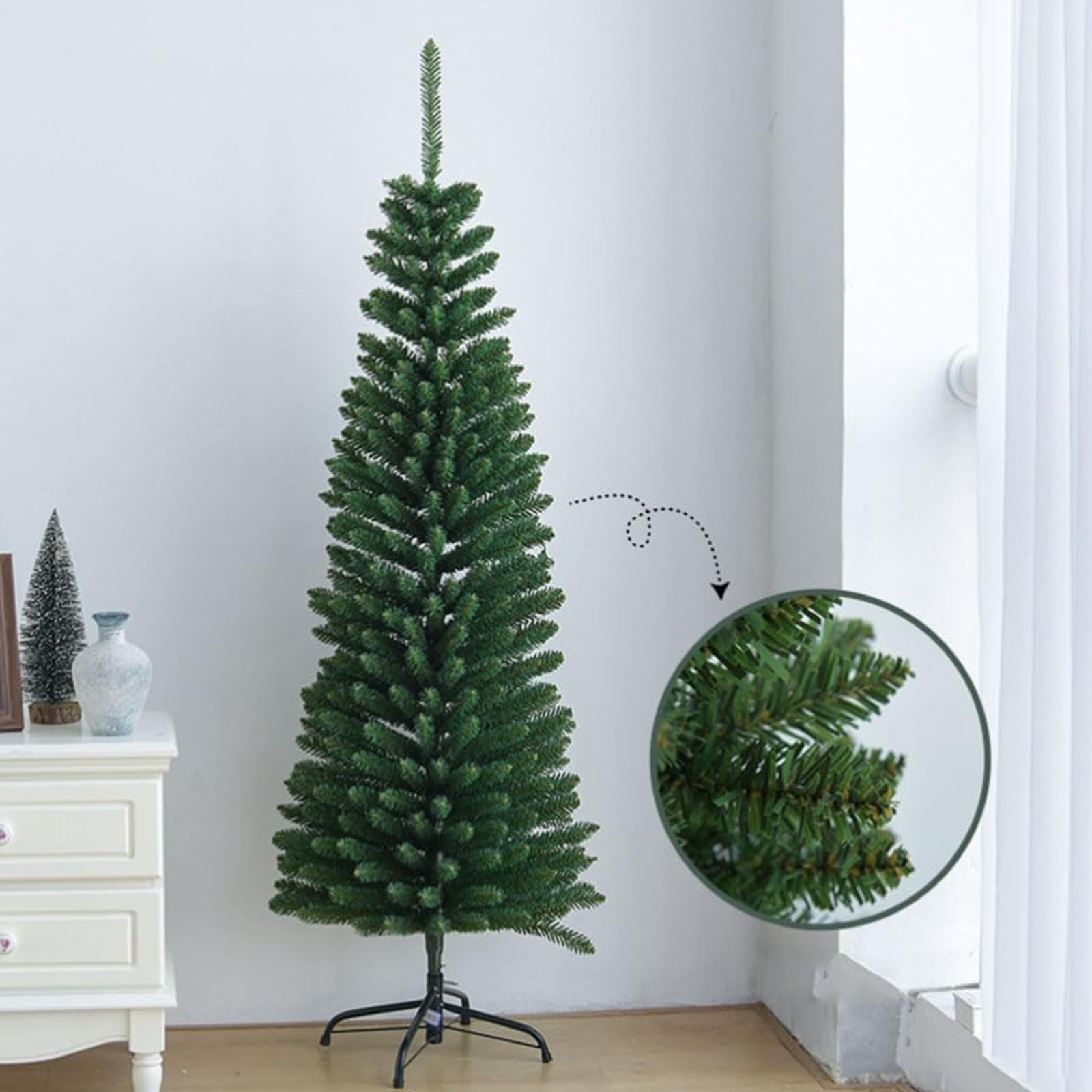Albero Di Natale A Matita MuRealy, 1,8 M, Sottile Con 450 Punte, Rami In PVC E Base Metallica