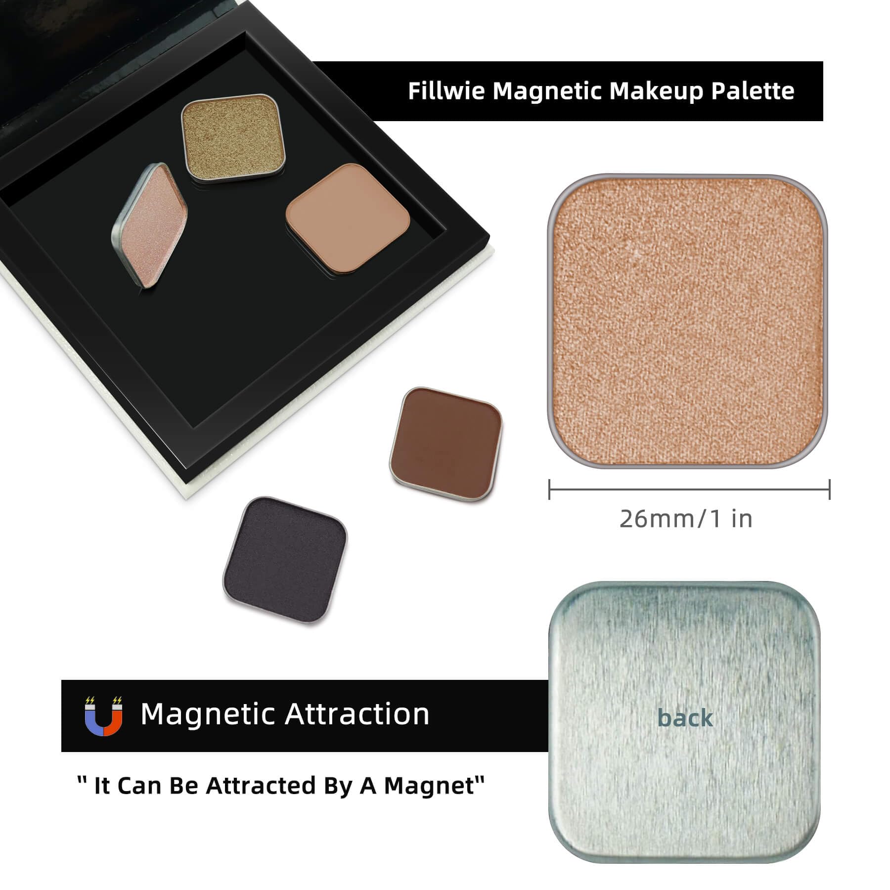 Sombra de ojos magnética de un solo color mate con bandeja de metal, color nude natural de larga duración, base para looks de ojos ahumados, para paleta magnética vacía (tesoro taupe) 2