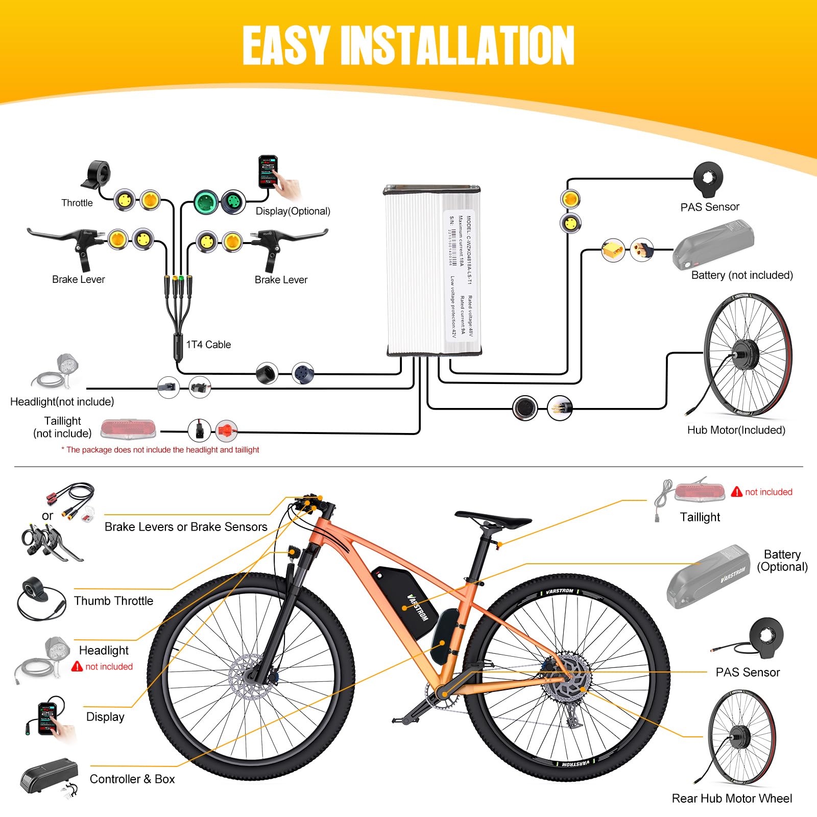 BAFANG 48V G020 EBike Umbausatz mit Hinterradmotor, 20"/26"/27,5"/28"/29"/700C E-Bike Nachrüstsatz mit Smart Controller, optionalem Display & optionalem Akku für MTB & City E-Bikes