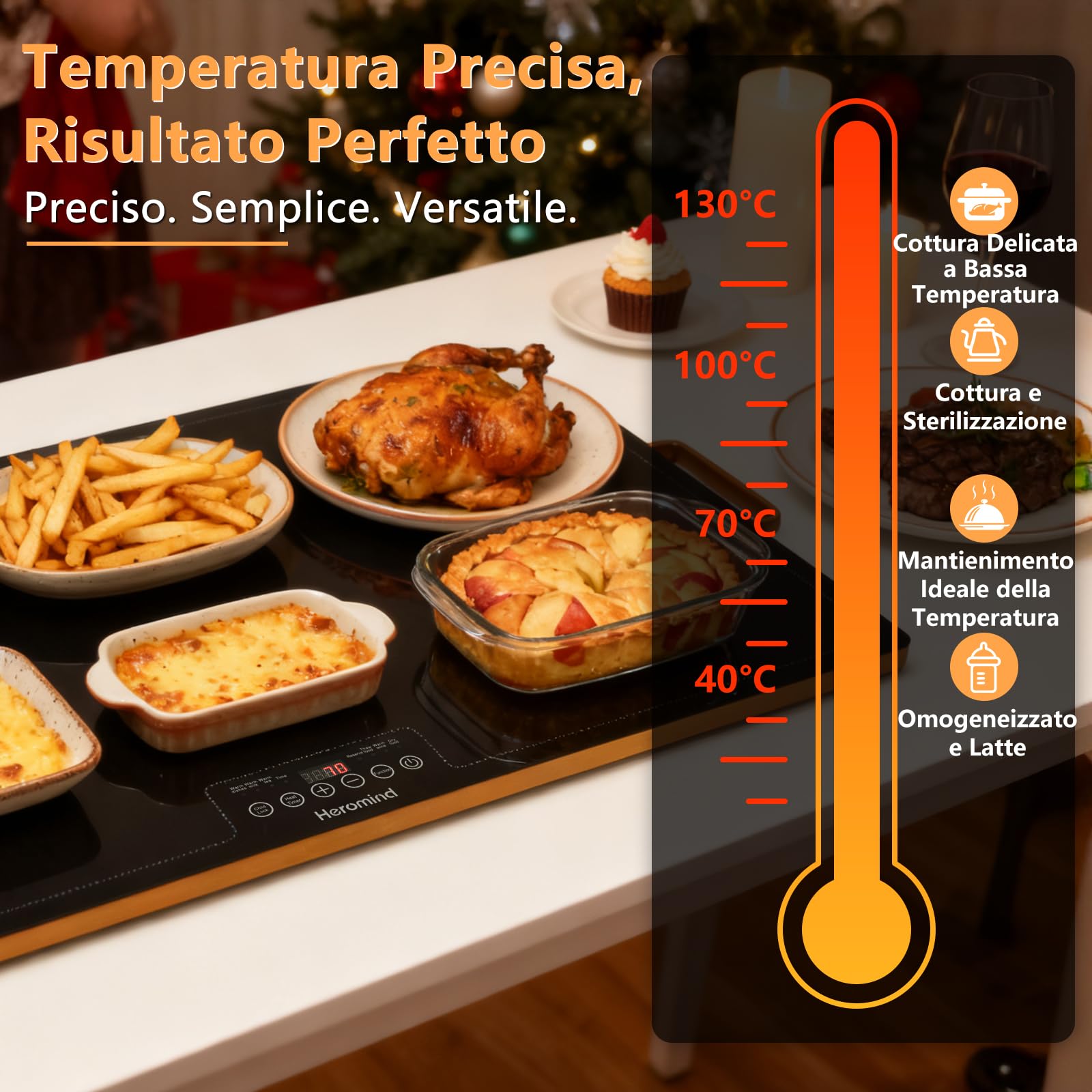 Piastra scaldavivande professionale 80 x 45 cm, 450 W, con bordo in acciaio inox, con manico, per ristorante e casa