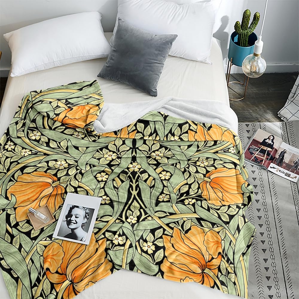 Fchen art Botanical Sage Green Yellow Large Throw Blanket,William Morris Tole Blanket,William Morris Holland Park Fleece Flannel Throw Newborn Swaddle Blankets,Blankets For Sofa Couch 125x150cm - Image 4