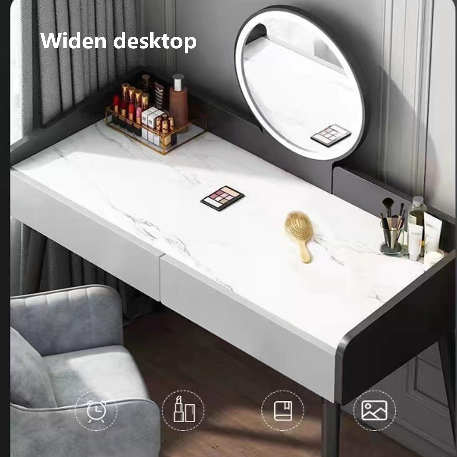 Kosmetyczka Z Lustrem, Toaletka Z 2 Szufladami Nowoczesna Sypialnia Toaletki Stylowy Zestaw Toaletek Dla Kobiet Dziewcząt, 3 Tryby Oświetlenia (Color : B, Size : 80 * 40 * 120CM)