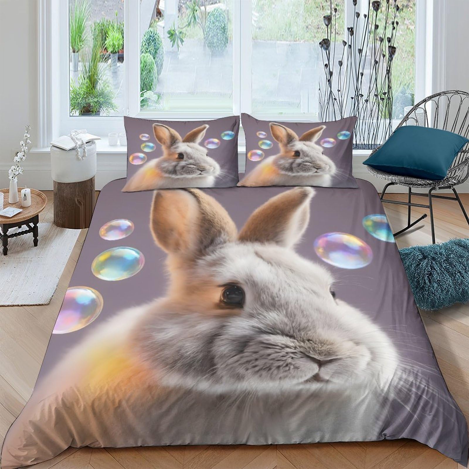 Ctjqhvkz Style-6 3D Printed Bunny And Bubbles Fitted Sheet Microfiber Soft Bed Cover For Bedroom Dorm Mattress Protection Decor Single（135X200cm）