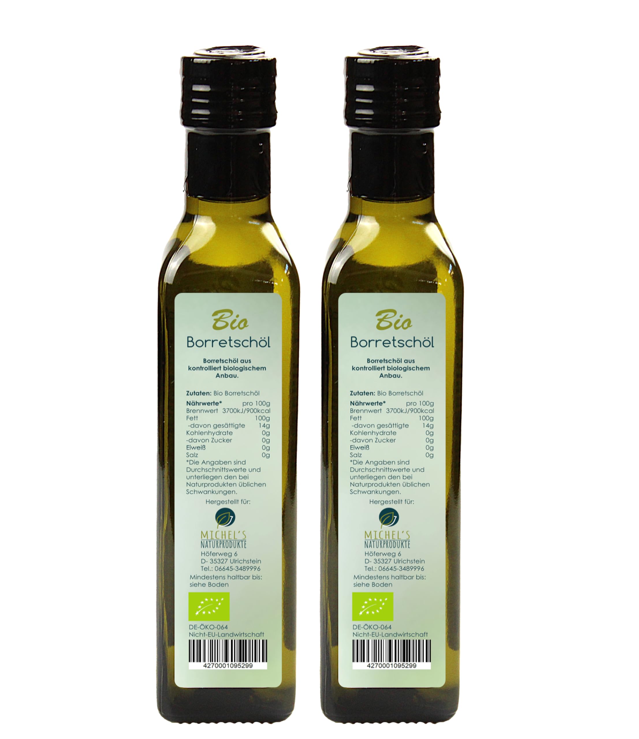 Bio Borretschöl Flasche 500ml (2x250ml) kaltgepresst aus 1. Pressung, natives Öl 100% naturrein