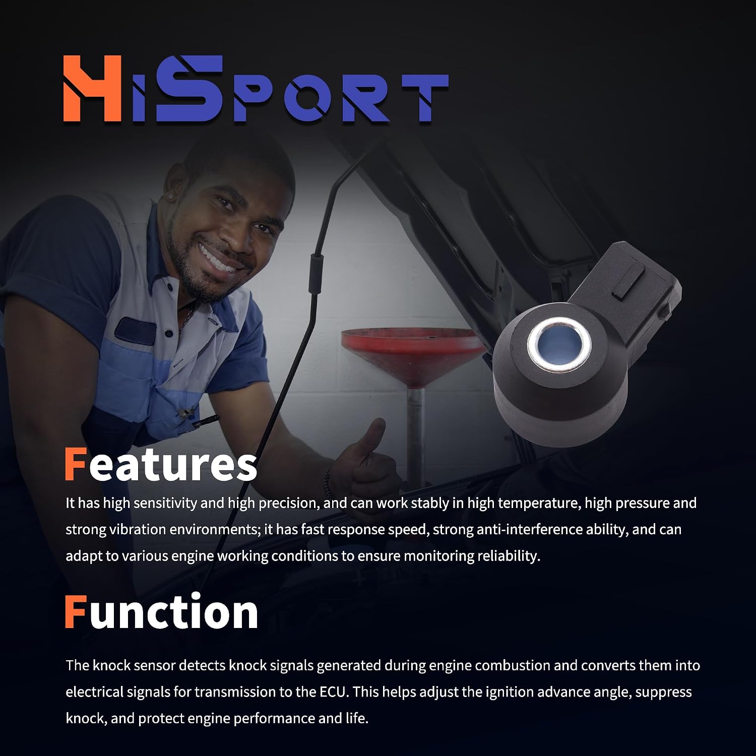 HiSport Engine Knock Detonation Sensor, Compatible with Chrysler 200 300, Dodge Avenger Caliber, Jeep Cherokee Compass, Ram 1500 2500 3500, SRT Viper, Replaces 5033316AA 56028563AA