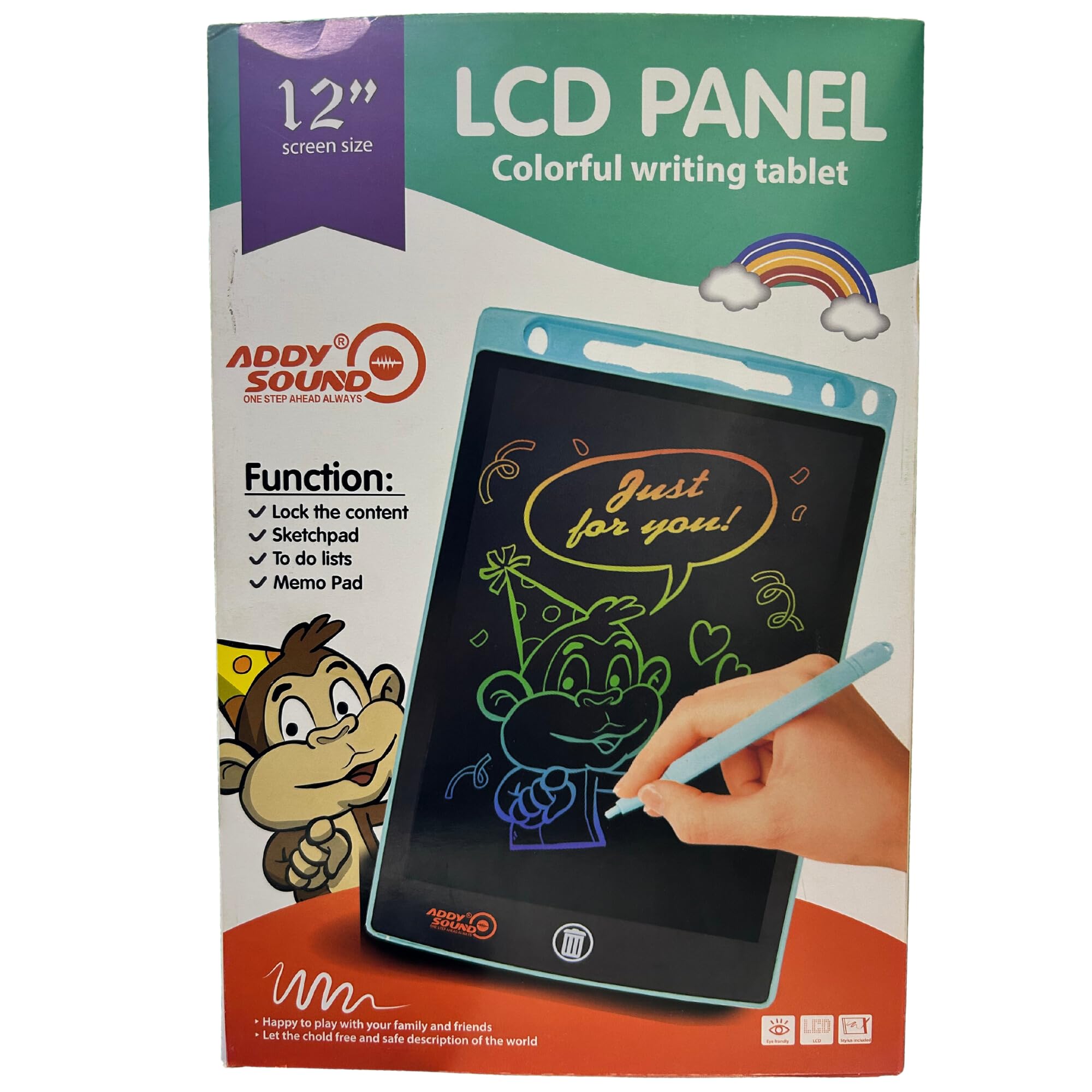 LCD Panel - Colorful Writing Tablet Reusable Portable LCD Ewritting Pad, Drawing Tablet Board Educational Toy for Kids and Student - Writer with Super Light Screen (12 Inch)