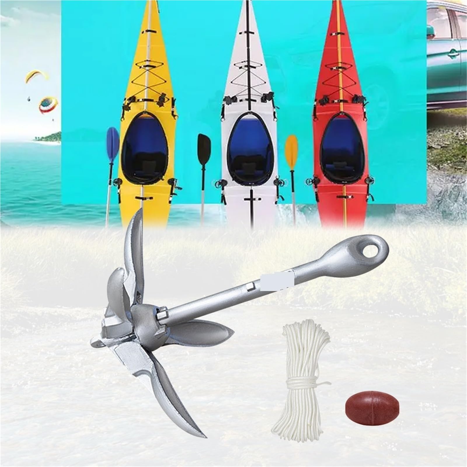 Ancora Pieghevole for Ancora da Barca da 0,7 kg con Corda da 65 Piedi e Boa for Canoe da Pesca Jet Ski SUP Board Piccole Dimensioni