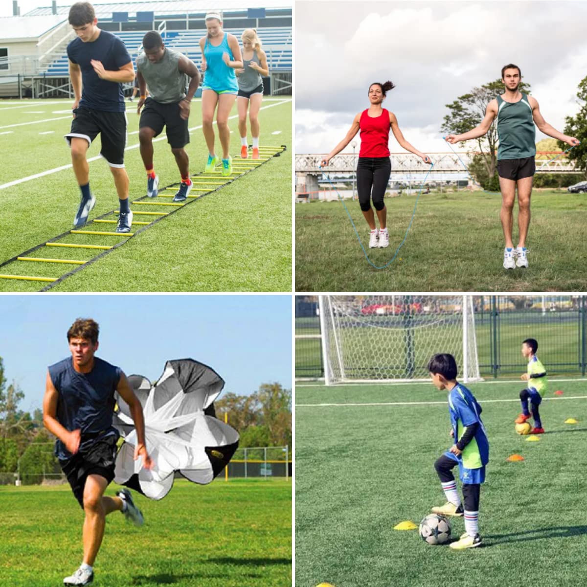 Kit Allenamento Calcio,Scaletta Calcio 6M con 4 Chiodo da Terra,10 Cinesini per Allenamento Calcio Paracadute,5 Fasce di Resistenza Allenamento Calcio,Corda per Saltare Set Allenamento Calcio