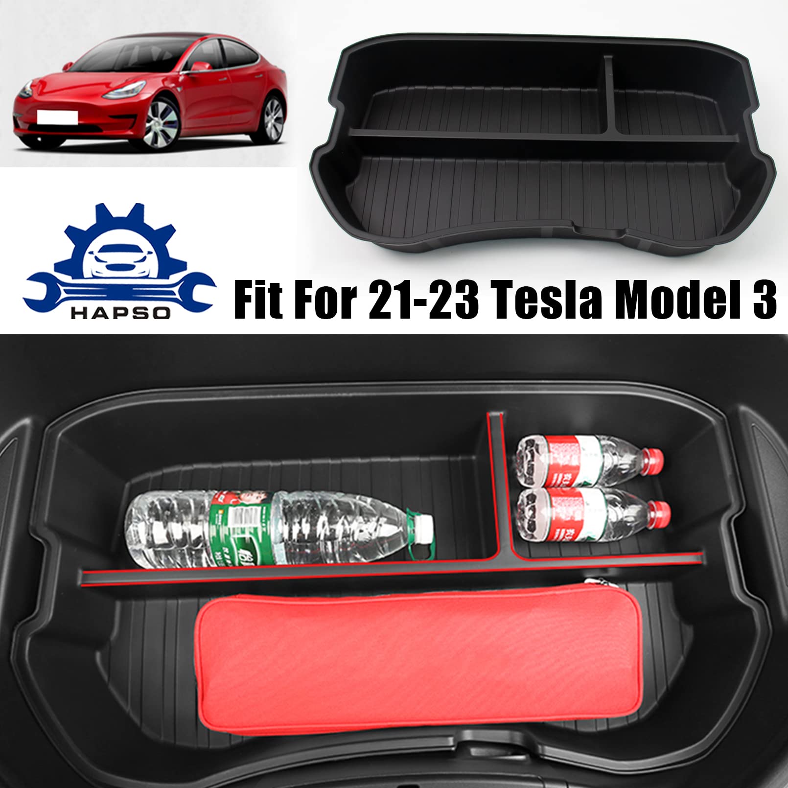 HAPSO Front Trunk Organizer Tray Storage Box Fit for 2021 2022 2023 Tesla Model 3 Accessories Front Trunk Mat Storage Box Without Board Cover