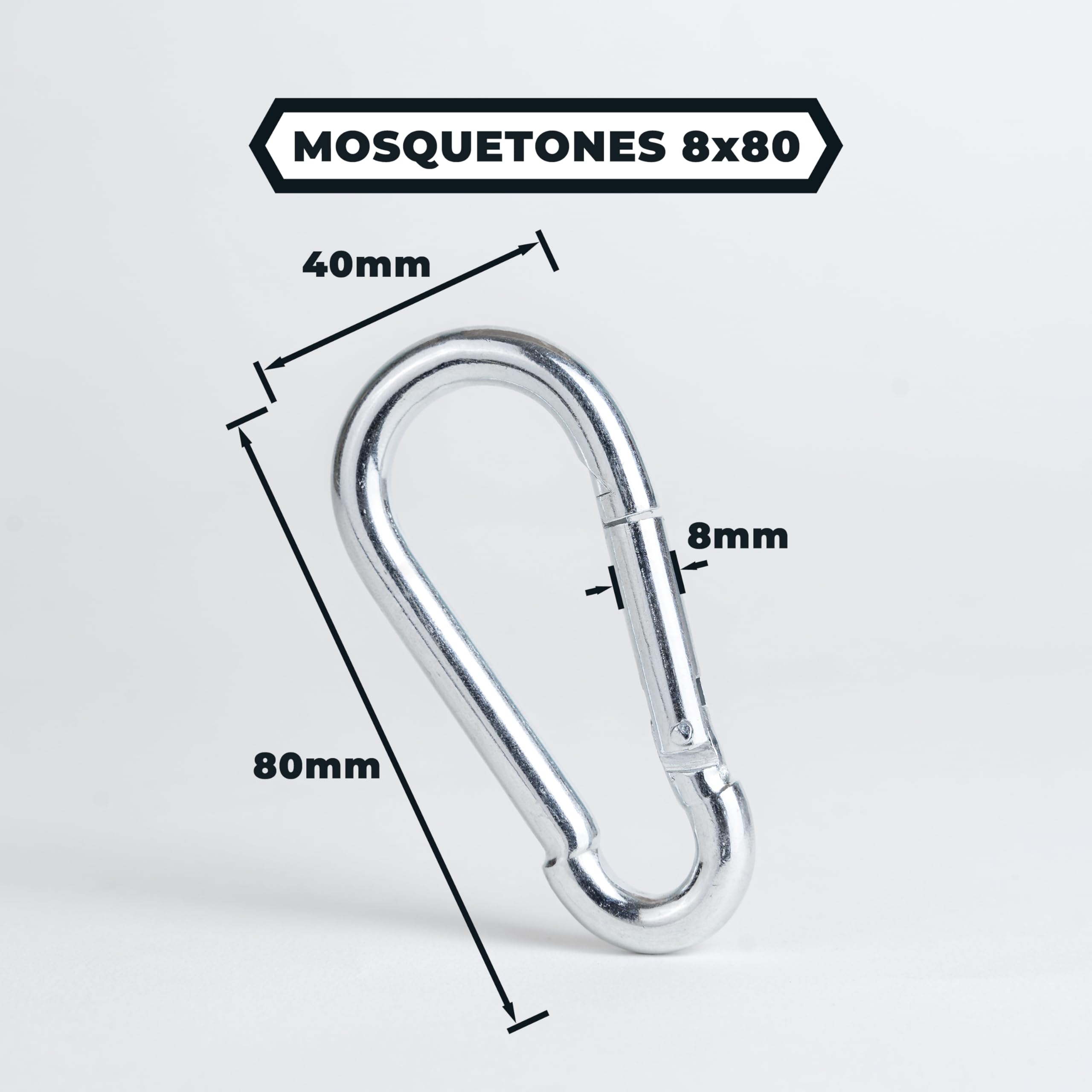 Moschettoni piccoli | Confezione 6, 12, 50 o 100 pezzi | 5x50, 6x60, 8x80 | Acciaio zincato | Resistenti e antiruggine | Moschettone per portachiavi, campeggio, tende da sole, amache, zaini