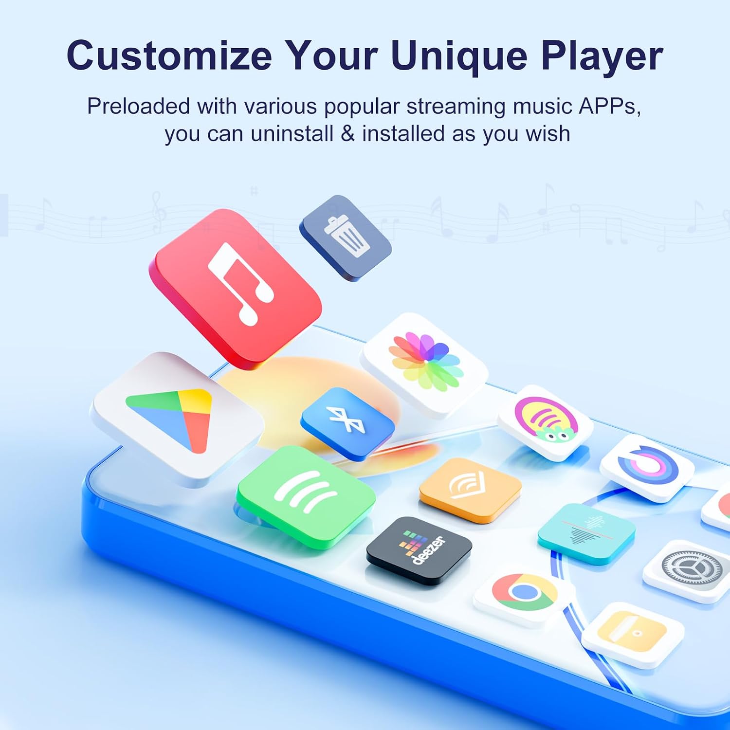 Android MP3 Players with Bluetooth and WiFi, MP3 & MP4 Players with 4" Touchscreen and Speaker, Spotify MP3 Music Player with Audible, Amazon Music, Play Store (16GB, Blue)