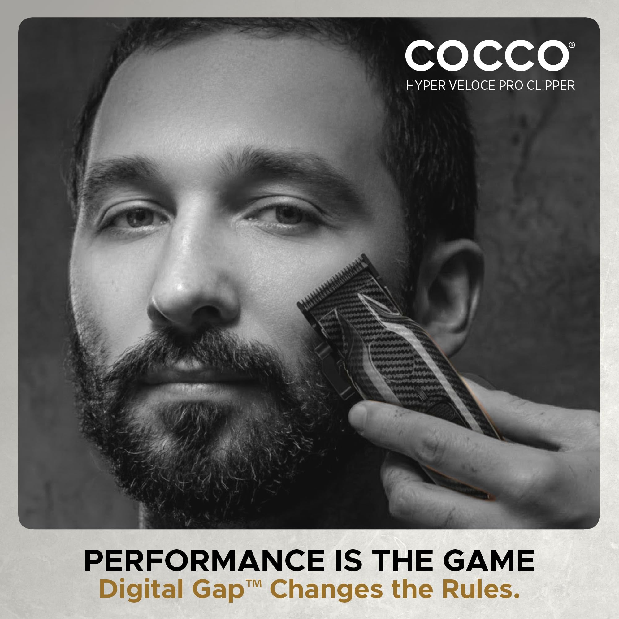 Cocco Hyper Veloce Pro Clipper, Digital Gap Ambassador Graphene Taper Blade Professional Hair Clippers, High-Torque BLDC Motor, All-Metal, Cordless, Charging Station Included (Carbon Fiber)