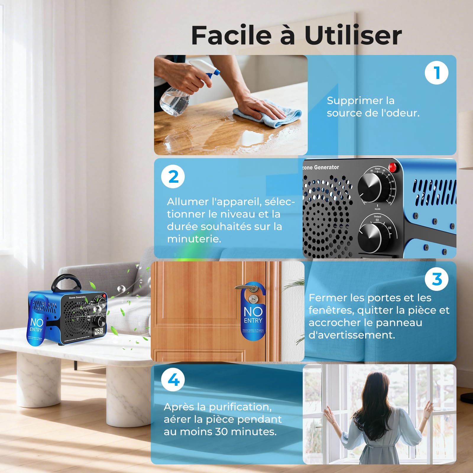 Générateur d'Ozone Domestique 18000mg/h avec 3 niveaux d'ozone pour 500m²
