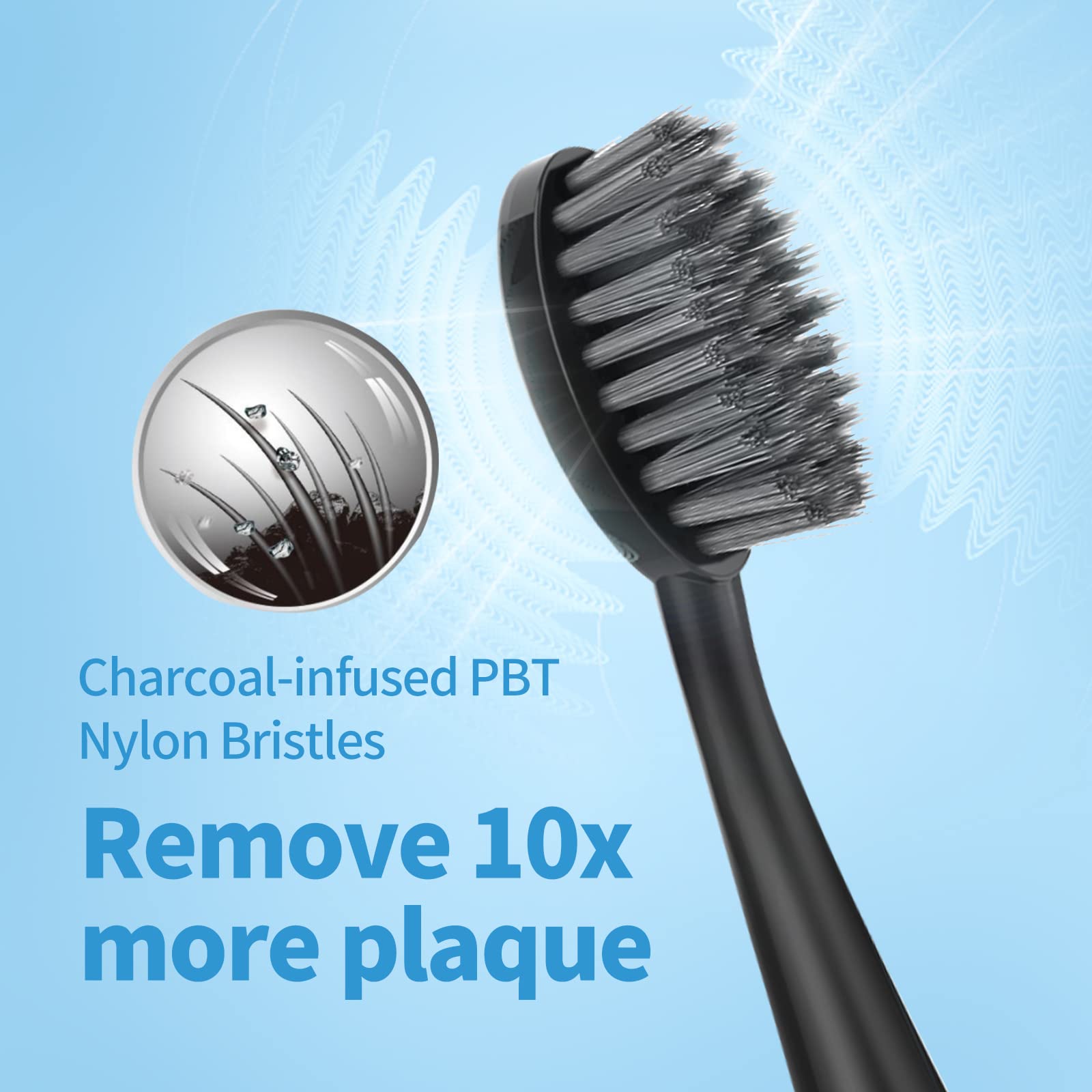 Cabezales de repuesto para cepillo de dientes Burst Sonic con tapas antipolvo y cerdas suaves de carbón, negro, paquete de 10
