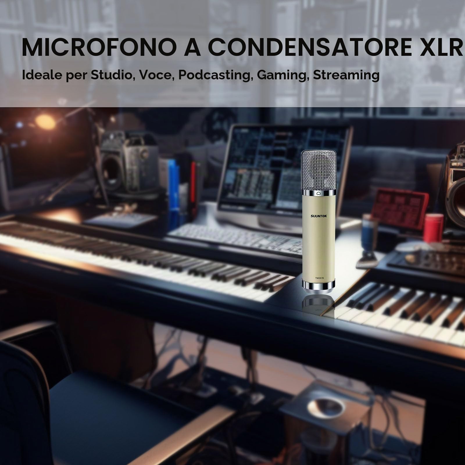 SUUNTOK FET Microfono a condensatore professionale XLR per studio con diaframma grande da 34mm, microfono cardioide per registrazione, per computer, gaming, PC, kit TM251S per canto, podcasting