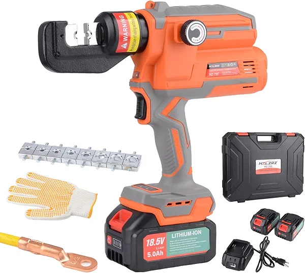 HZLZRZ Electric Hydraulic Crimping Tool, 12 Ton Battery Lug Crimping Tool with Smart Chip Protection, Wire Crimper, Battery Cable Crimper Tool with 9 Dies for Cu Terminals (12AWG-2/0AWG)
