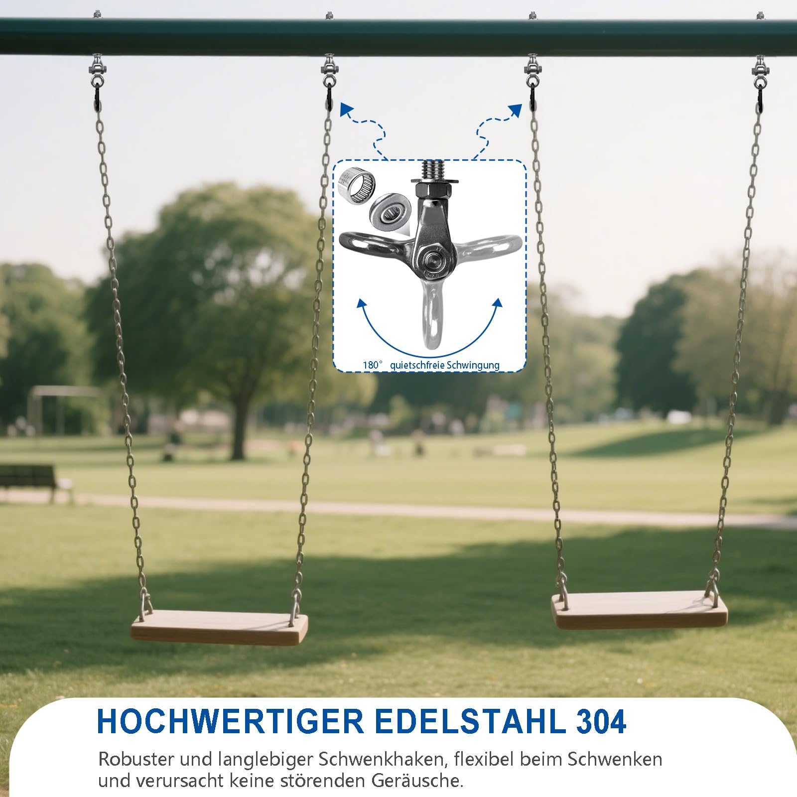 2er Schaukelhaken für Holzbalken, M10 Edelstahl Schaukelaufhängung Schaukel Hängesessel Aufhängung mit Lagern für Stahlbalken Spielplatz Yoga Schaukel Befestigung Hängematte, 680kg