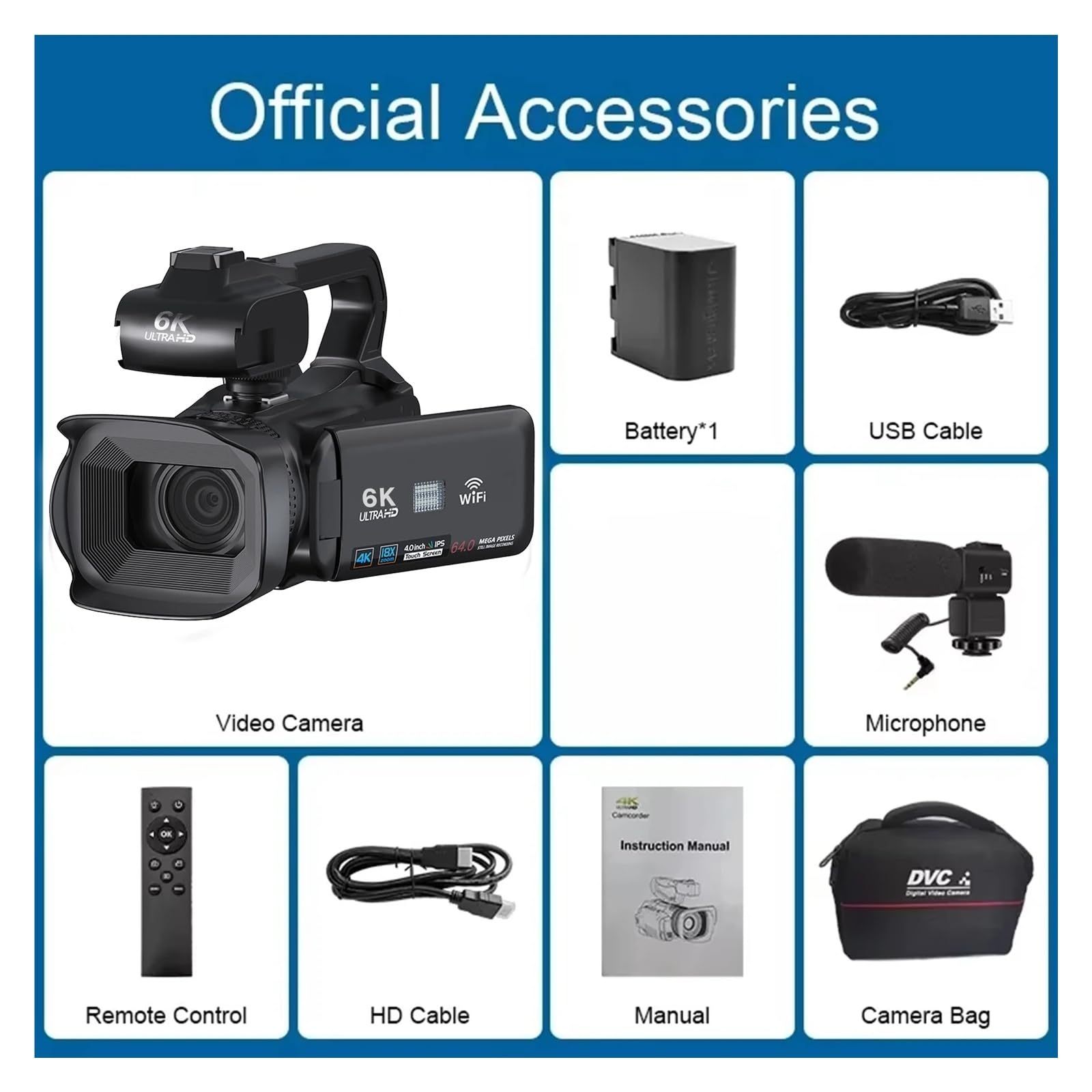 Videocamere Professionali Ultra HD 6K for la Fotografia, videocamere con Zoom Digitale 18X for Streaming Live, registratore for vlog da 64 MP(with Mic)