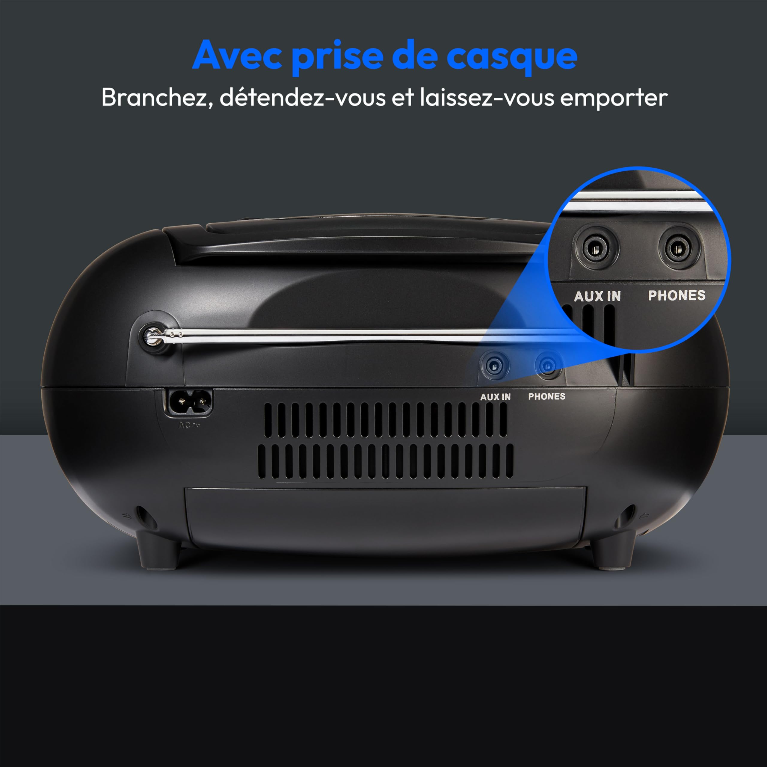 MEDION E66476 Stereo Sound System Boombox CD MP3 Cassette Radio FM AUX Noir