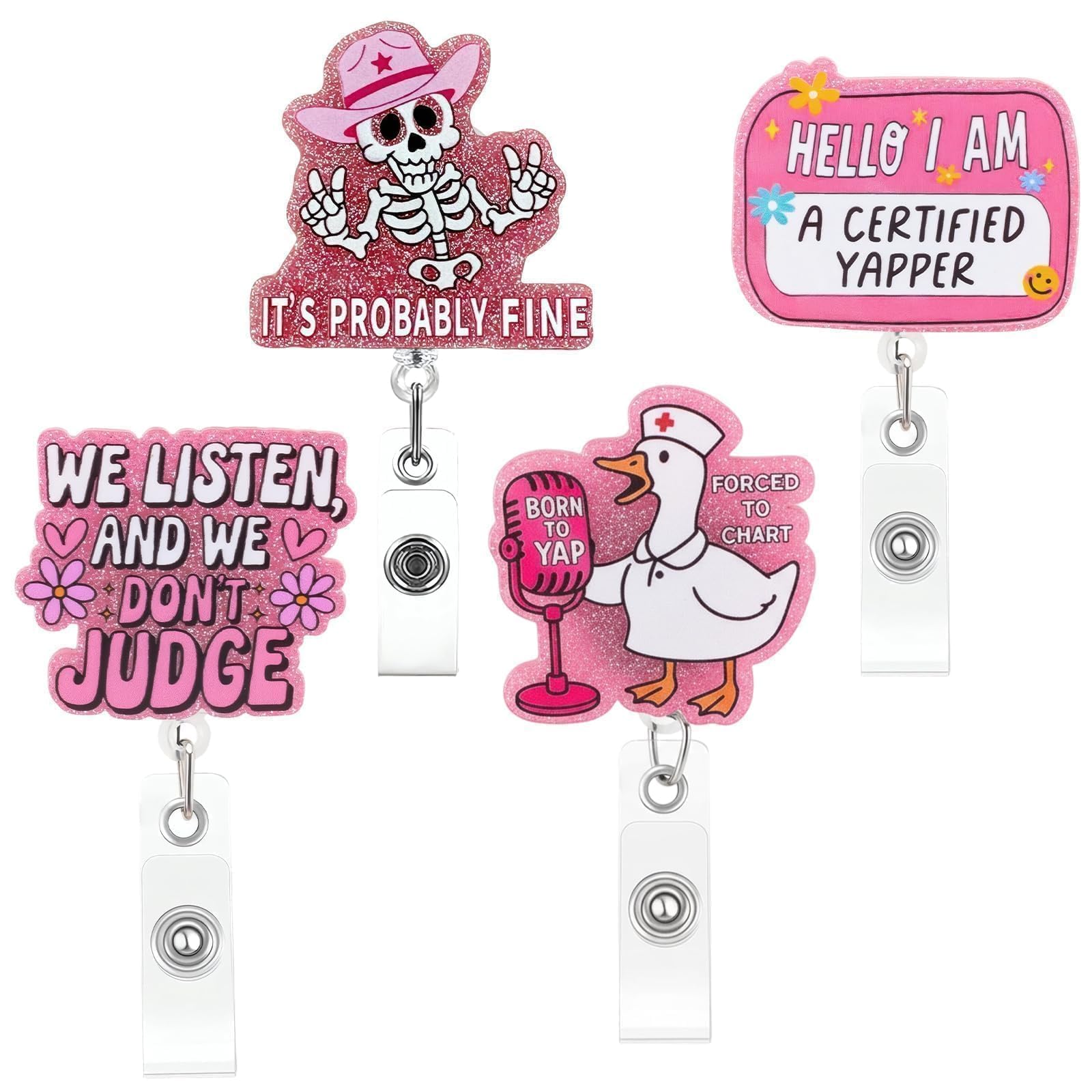 4 Pcs Nurse Badge Reel, Retractable ID Holder with Fun Designs, Ideal for Healthcare Professionals and Office Workers, Convenient Badge Scanning Accessory