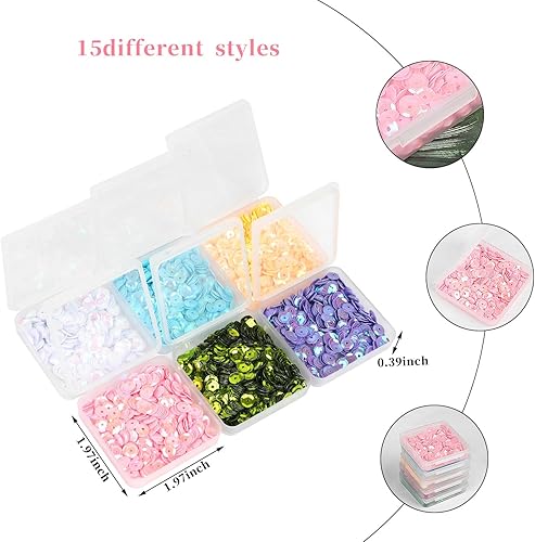 Miniatura 10 de 9460 lentejuelas de taza, colores mixtos, lentejuelas sueltas para manualidades, lentejuelas y lentejuelas para hacer bricolaje de 0.23 pulgadas,