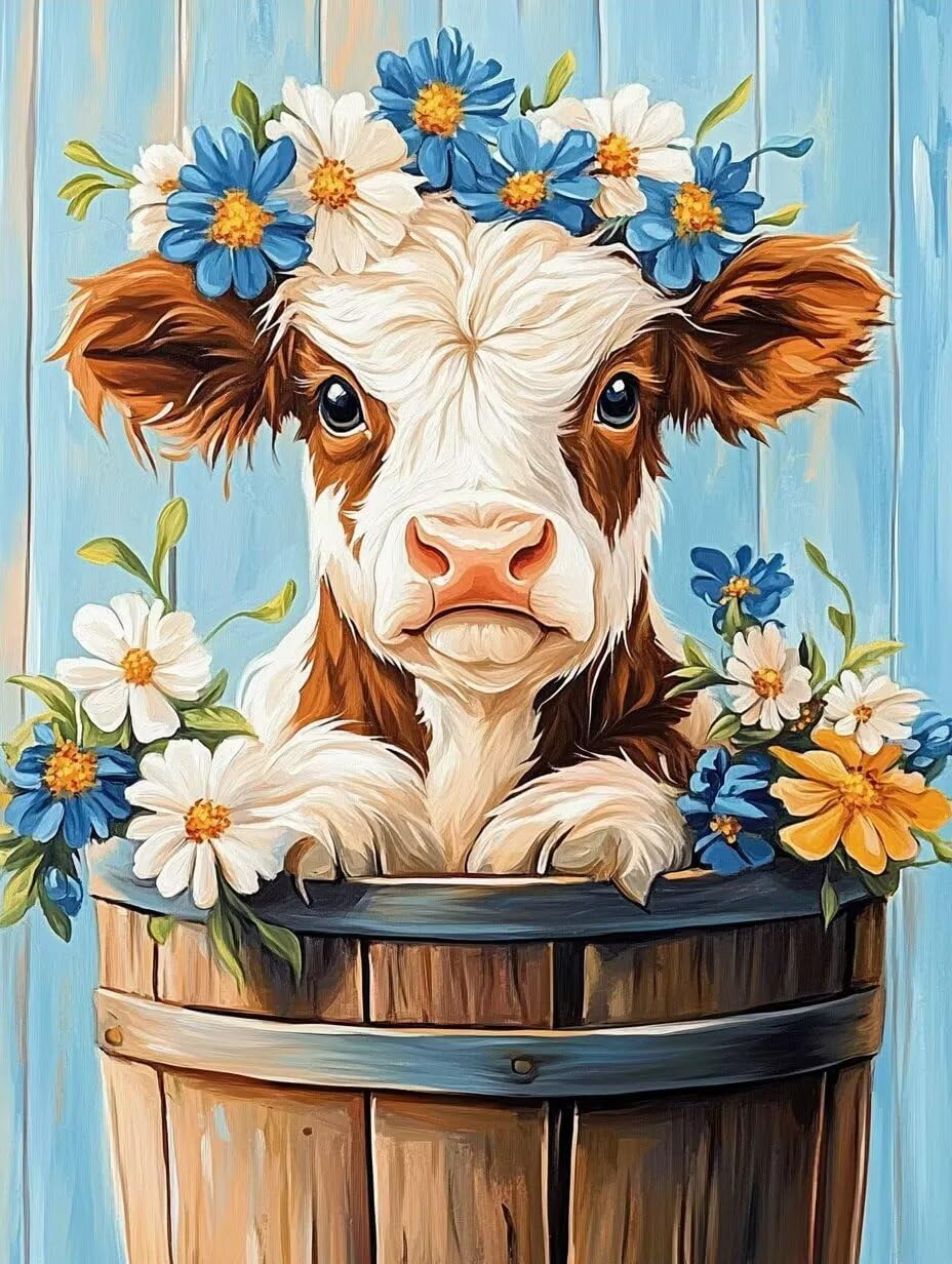 CALUOHO Cow Diamond Painting Kits for Adult, 5D Cow Full Drill Diamond Art, DIY 5d Diamond Art Kit for Adult Gem Art for Home Wall Decor 20x24 in