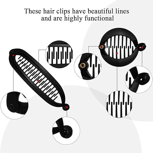 Miniatura 6 de Juego de 9 peines de plátano francés  Cola de pez y pinzas redondas de plátano, soportes flexibles para cola de caballo, accesorios de peinado