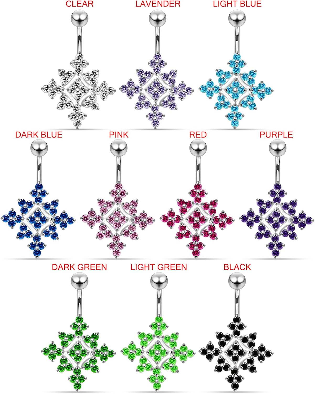 Stylish Large Studded Tribal Flower Design 925 Sterling Silver with Stainless Steel Belly Ring - Belly Button jewelry - Navel jewelry