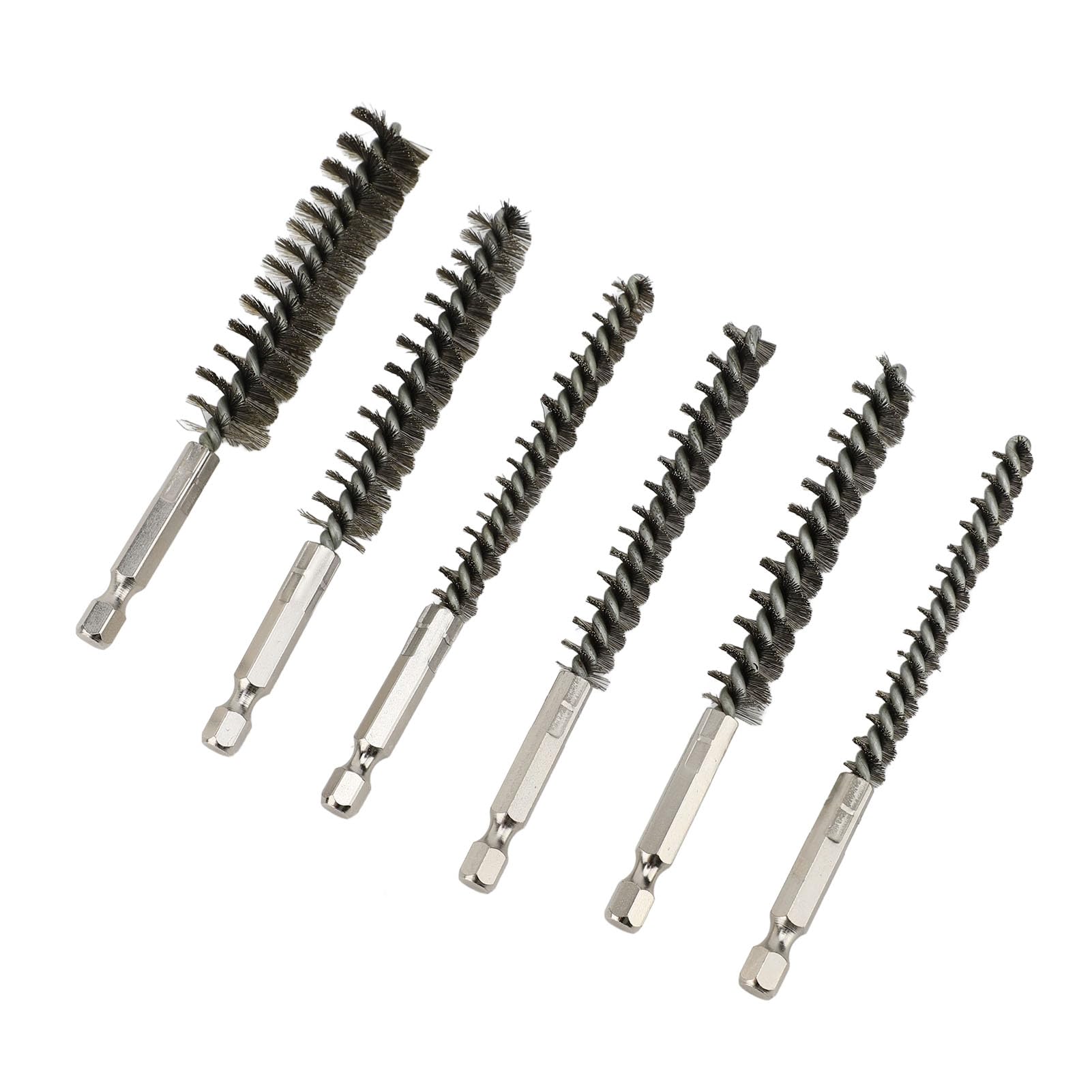 6pcs Bore Brushes for Power Drill, Stainless Steel Twisted Wire Brush Set, Rust Removal Tools for Garage and Automotive Cleaning