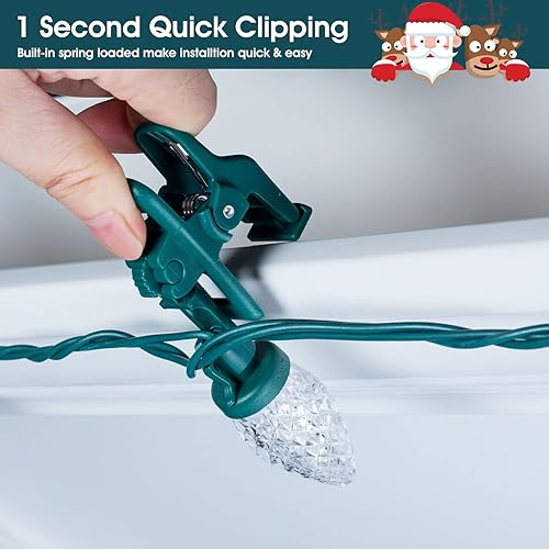 Miniatura 2 de Luces LED C9 de Navidad para exteriores, 66 pies, 100 luces LED de fresa con 100 abrazaderas de resorte, impermeable, grado comercial, extensible,