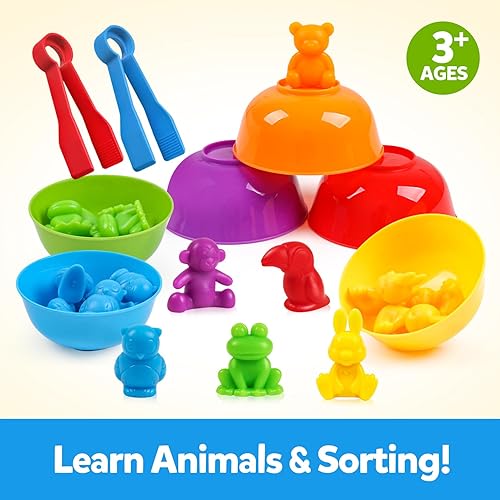Miniatura 2 de Juguetes de conteo de animales, juego a juego con tazones de clasificación, actividades de aprendizaje preescolar, juguetes sensoriales Montessori