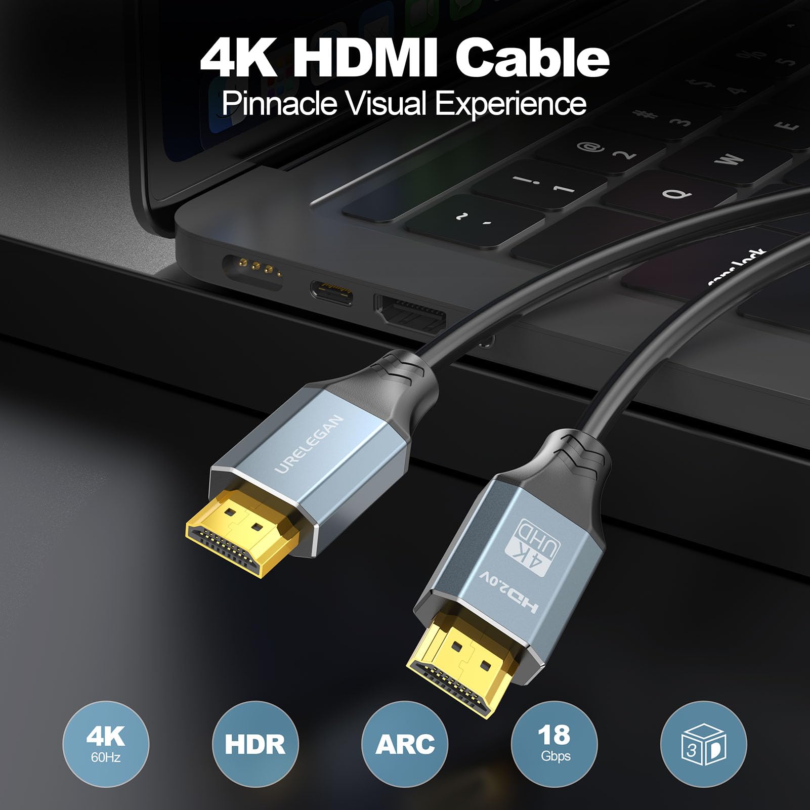 Cavo HDMI 2.0 ad alta velocità 4K da 0,9 m, confezione da 10 cavi HDMI 2.0 da 0,9 m, cavo HDMI per monitor del computer TV 4K a 60Hz, 2K a 120Hz con Ethernet/ARC, 3D, HDCP 2.2, compatibile con Roku/LG