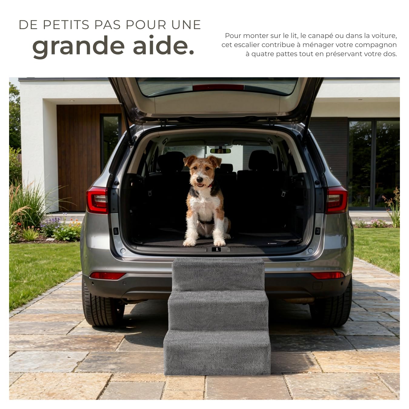 tectake® Escalier pour Chien & Chat pour Voiture ou canapé H 34,5 cm, Rampe pour Chien antidérapant, déhoussable & Lavable, Rampe de Coffre pour Chiens & Chats, Marche Animaux Max. 50 kg, Accessoire