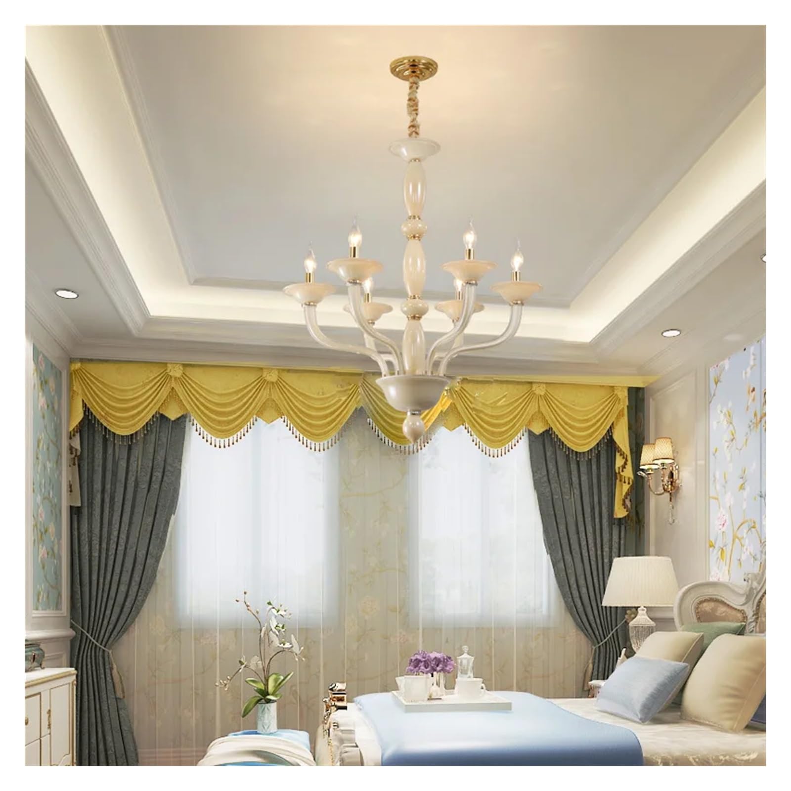 Lustre salon et chambre au design nordique Champion avec structure suspendue à 6 têtes