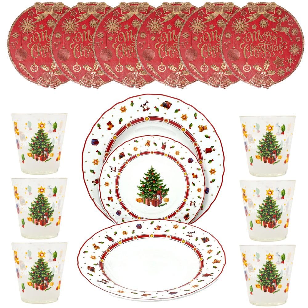Servizio Piatti Natalizi - Set Piatti 6 Persone - Adatti alla Lavastoviglie -Porcellana - Piatti Moderni - Articoli Natalizi - 18 Pezzi Servizio Piatti Natalizio (SET TAVOLA NATALE)
