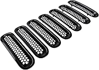 Vista 9 de 7 piezas de insertos de malla para parrilla frontal para Jeep Wrangler JK JKU Unlimited 2007 2008 2009 2010 2011 2012 2013 2014 2015 2016 2017 2018