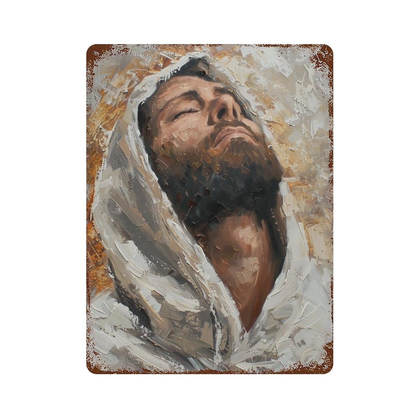 YHGERTKU Praying Man with White Hood Impasto 01 Wall Art Retro Iron Vintage Metal Tin Sign Poster Modern Decor for Living Rooms Gift 40x30cm