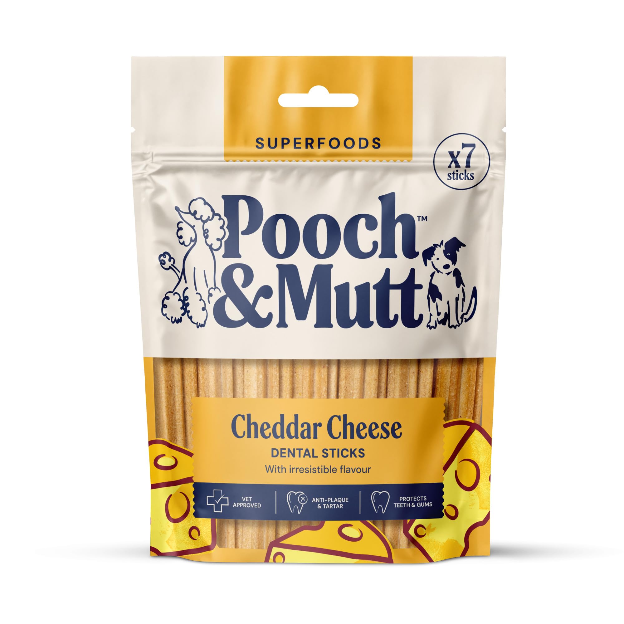 Pooch & Mutt - Cheddar Cheese Dog Dental Sticks (Regular Sticks), Dog Dental Chew, for Teeth and Gums Cleaning, 1 pack of 7 sticks (packaging may vary)