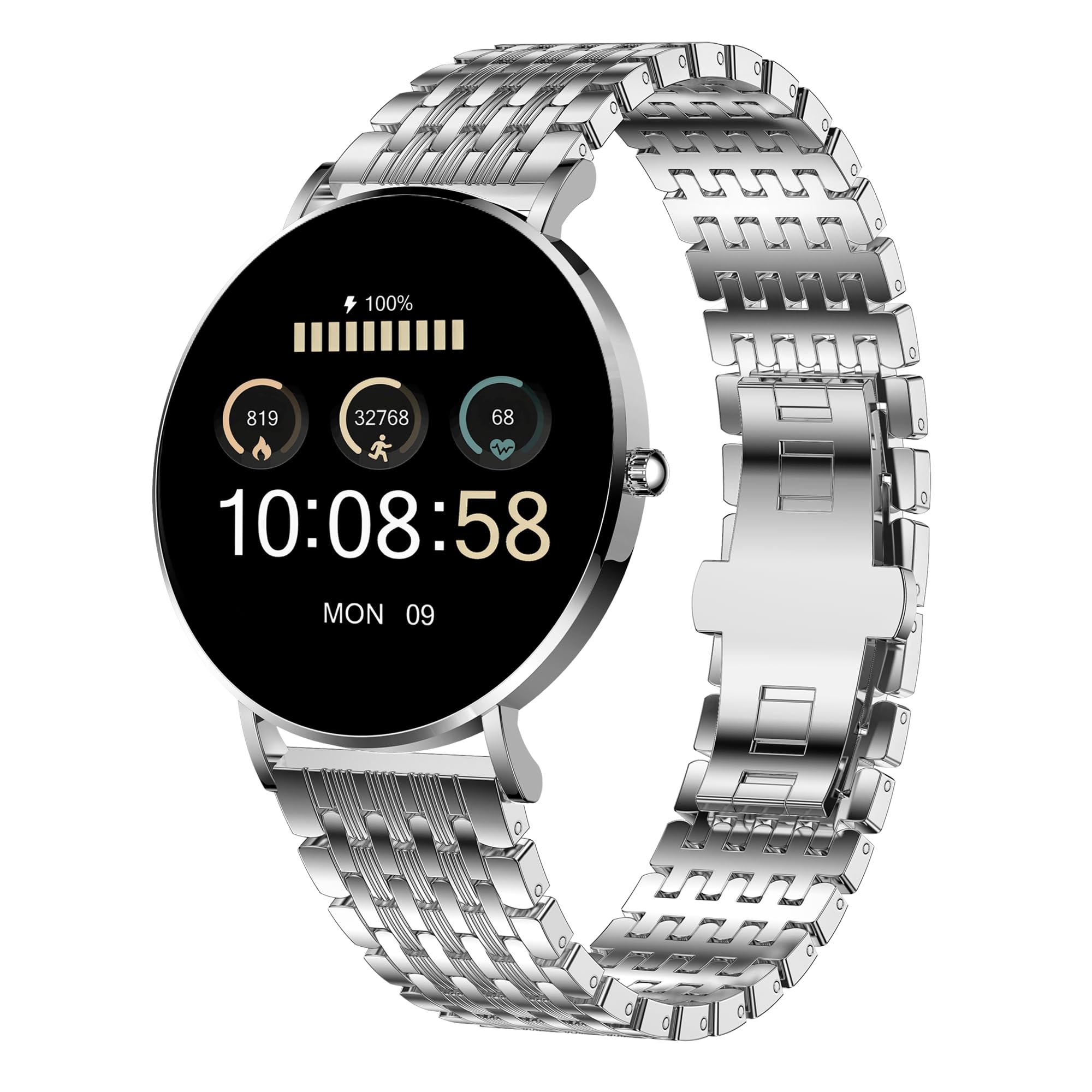 XCOAST SIONA 2 Elegance Silver - Reloj inteligente para mujer, pantalla Amoled de 1,3 pulgadas, iOS y Android, resistente al agua, ultraplano, pulso, presión arterial, oxígeno en sangre, deporte